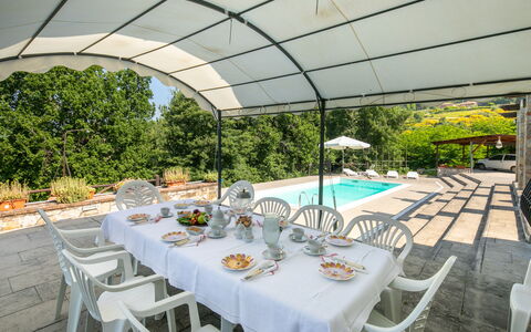 Grezzano Villa: Bord, Møbel, Bordservice, Ejendom, Stol, Plante, Tallerkner, Dug, Udendørs Møbler, Udendørs Bord