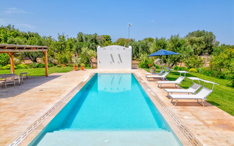 Villa Del Capitolo Con Trullo: Vand, Plante, Himmel, Svømmepøl, Azure, Træ, Udendørs Møbler, Skygge, Fritid, Ejendom