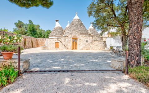 Villa Del Capitolo Con Trullo: Himmel, Plante, Blomsterkrukke, Træ, Vejbelægning, Dør, Landdistrikt, Landskab, Græs, Facade
