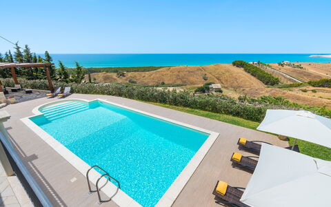 Villa Vistamare - Montallegro, Sicilia: Vand, Himmel, Plante, Bygning, Azure, Svømmepøl, Udendørs Møbler, Rektangel, Skygge, Stol