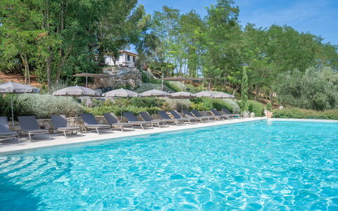 Belmonte Spereto Apartment With Pool, Montaione: Svømmepøl, Udendørs Møbler, Udvej, Eco Hotel, Liggestol, Landscaping, Ferieby, Thermae, Paraply, Hacienda