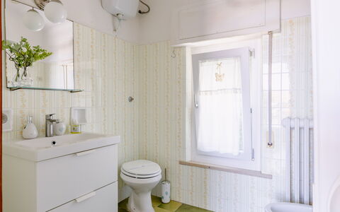 Attico del Corso: Badeværelse, Sanitærarmatur, Indretning, Væg, Toilet, Gulvbelægning, Toiletbræt, Hvid, Badeværelsesvask, Etage