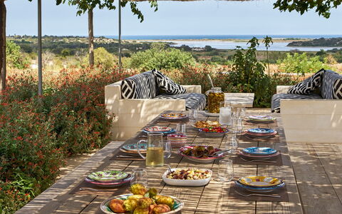 Villa Majoli 9: Møbel, Bord, Udendørs Møbler, Stol, Udendørs Bord, Have, Køkken & Spisebord, Skygge, Restaurant, Gårdhave