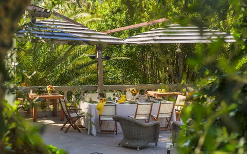 Villa Gaius 8+2: Møbel, Bord, Udendørs Møbler, Skygge, Stol, Udendørs Bord, Have, Udvej, Eco Hotel, Udendørs Struktur