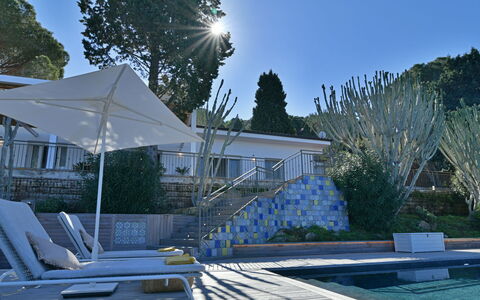 Villa Armonia 8: Svømmepøl, Kompositmateriale, Udendørs Møbler, Skygge, Udvej, Have, Water Feature, Landscaping, Liggestol, Eco Hotel