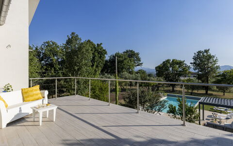 Villa Petrillo 6: Veranda, Trægulve, Kompositmateriale, Skygge, Dæk, Udendørs Møbler, Svømmepøl, Eco Hotel, Have, Udvej