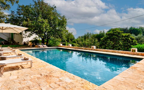 Villa Giari 8: Svømmepøl, Udendørs Møbler, Udvej, Fritid, Water Feature, Stol, Liggestol, Flise, Landscaping, Backyard