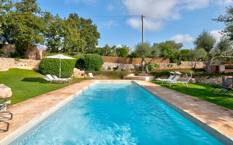 Trullo Luna 6+1: Blå, Svømmepøl, Udvej, Water Feature, Have, Landscaping, Udendørs Møbler, Hacienda, Flise, Backyard