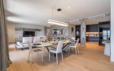 Dimora Mareblu 6: Møbel, Indretning, Gulvbelægning, Etage, Loft, Træ, Stol, Køkken & Spisebord, Bord, Spisestue